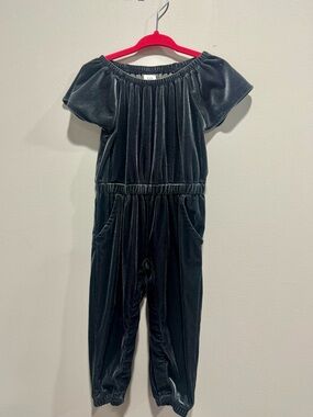 Baby Gap Dark Grey Velvet Off Shoulder Jumpsuit Romper 2T